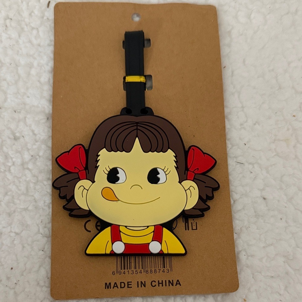 Kawaii Anime Girl Luggage Tag Pigtails Red Bows Rubber Suitcase ID Label New
